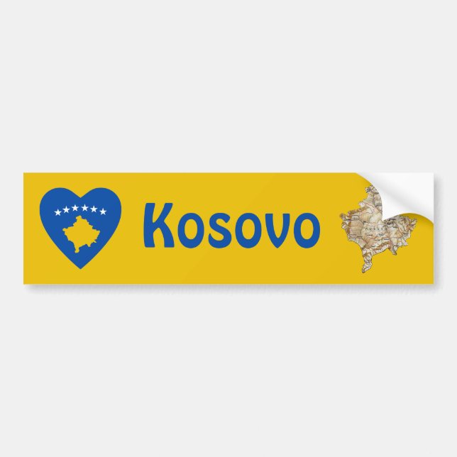 Kosovo Flag Heart + Map Bumper Sticker (Front)