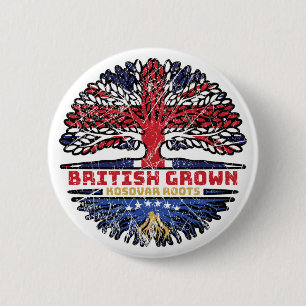 Kosovo Kosovar British UK Tree Roots Flag 6 Cm Round Badge