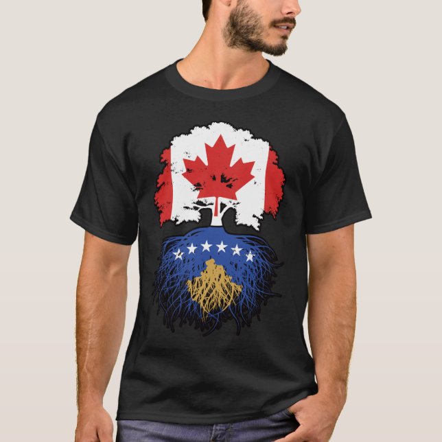 Kosovo Kosovar Canadian Canada Tree Roots Flag T-Shirt (Front)