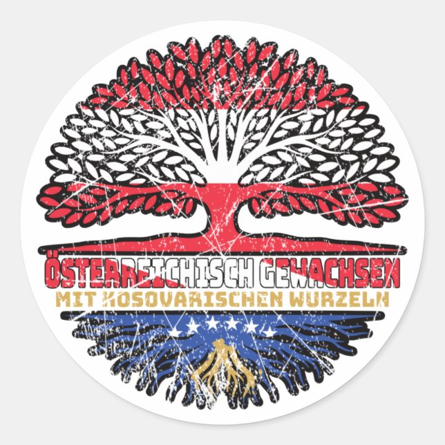 Kosovo Kosovarisch Österreichisch Österreich Baum Classic Round Sticker (Front)