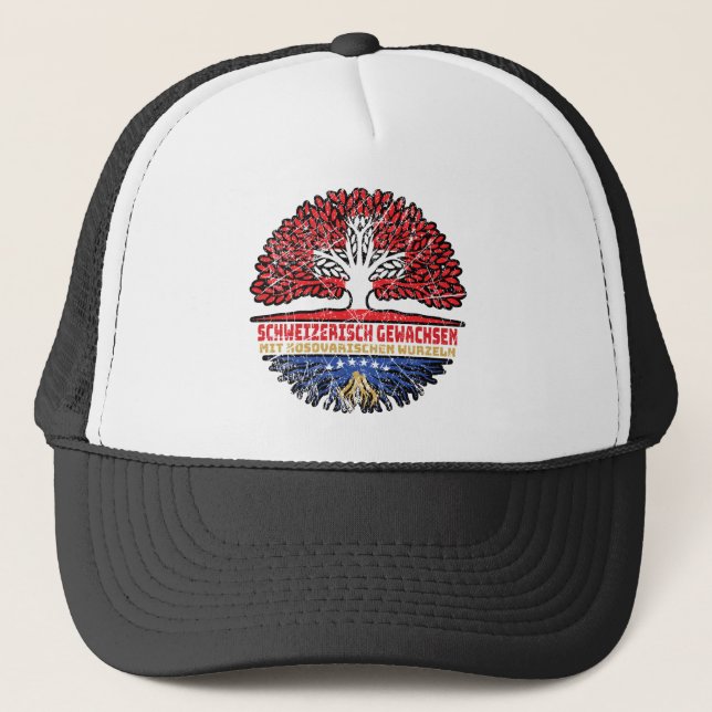 Kosovo Kosovarisch Schweizer Schweiz Baum Wurzel Trucker Hat (Front)