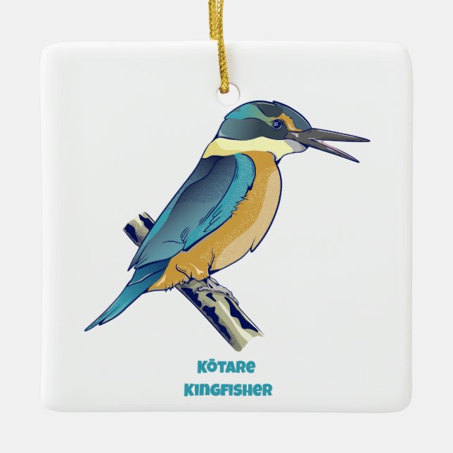 Kotare Kingfisher NZ BIRD Ceramic Ornament (Front)