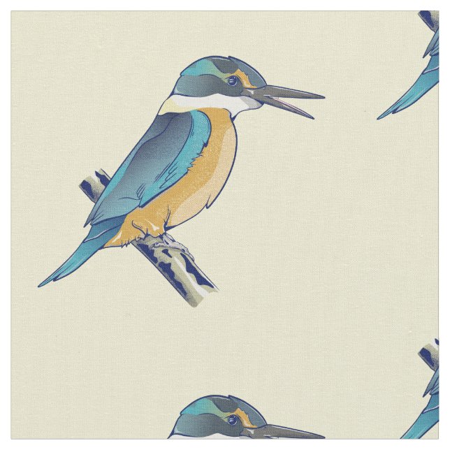 Kotare Kingfisher NZ BIRD Fabric (Close Up)