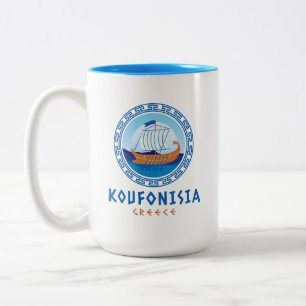 Koufonisia, Greece Greek Ship Design Two-Tone Coffee Mug