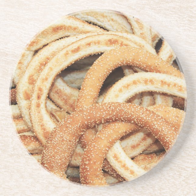 Koulouri round bread in Greece, Round Coaster (Front)