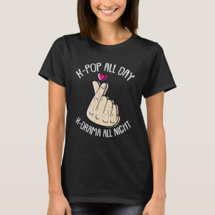 Kpop All Day Kdrama All Night K-Pop Korean Finger  T-Shirt