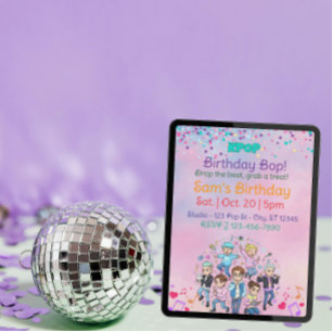 KPOP Birthday Bop, Colorful Boy Band Invitation