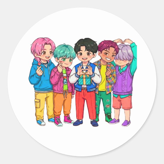 KPOP Boy Band Heart  Classic Round Sticker (Front)
