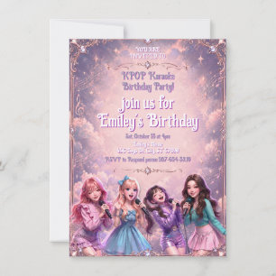 Kpop Idol Girls Birthday Party Sparkly Purple Invitation