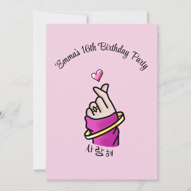 Kpop Pink 16th Birthday Party Invitation (Front)