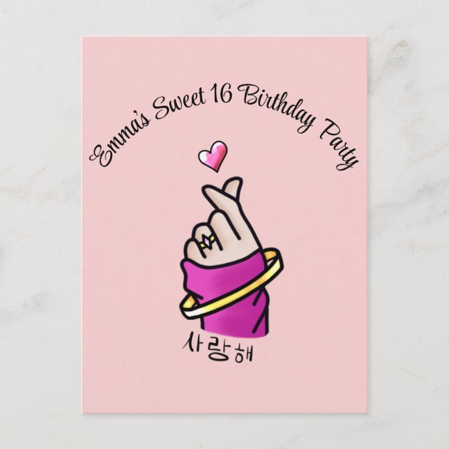 Kpop Pink Birthday Party Love Hand Sign Girls Postcard (Front)