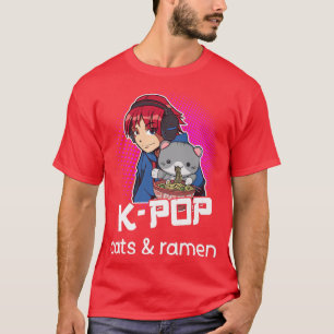 KPop  Ramen Eating Cat Lover Korean Pop Music  T-Shirt