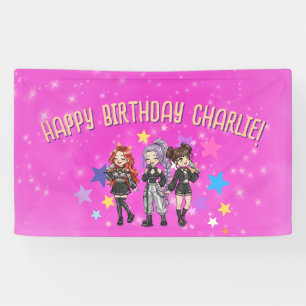 KPOP Singing Birthday, pink stars Banner