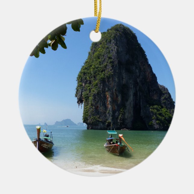 Krabi beach, Thailand. Ceramic Tree Decoration (Front)