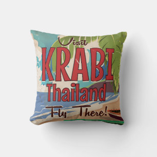 Krabi Beach Thailand vintage travel poster Cushion