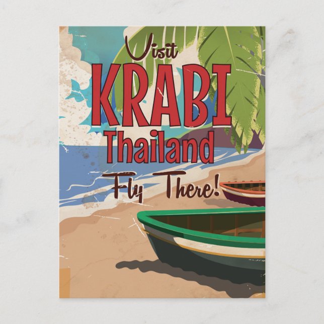 Krabi Beach Thailand vintage travel poster Postcard (Front)