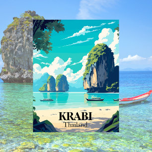 Krabi, Thailand Beach Illustration Postcard