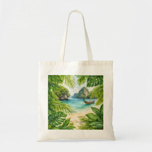 Krabi Thailand Tropical Beach Longtail Boat Tote Bag