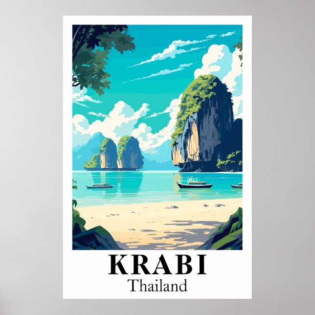 Krabi Thailand Vintage Travel Art Print (Front)