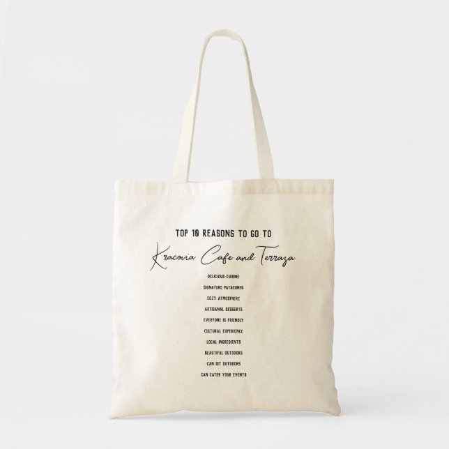 Kracovia Cafe Tote – Top 10 Reasons with Quote (Front)