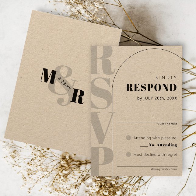 Kraft Ampersand Modern Arch Wedding RSVP Card (Rustic ampersand simple black rustic kraft arch bold monogram RSVP wedding invitation response card)