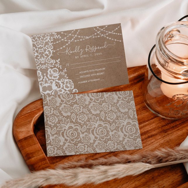 Kraft and Lace Rustic Wedding RSVP Response Card (Creator Uploaded)