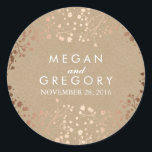Kraft and Rose Gold Baby's Breath Wedding Classic Round Sticker<br><div class="desc">Baby's breath faux foil rose gold and kraft style wedding stickers - seals</div>