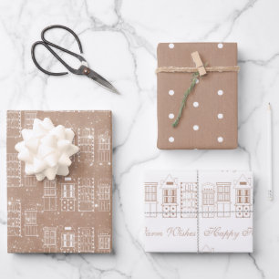 Kraft and White Modern Scandinavian Wrapping Paper Sheet