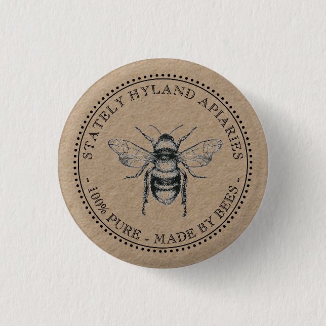 KRAFT APIARY MAGNET 100% PURE MADE BY BEES  3 CM ROUND BADGE (Front)