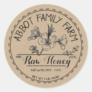 Kraft Apple Blossom Raw Local Honey Label Rustic