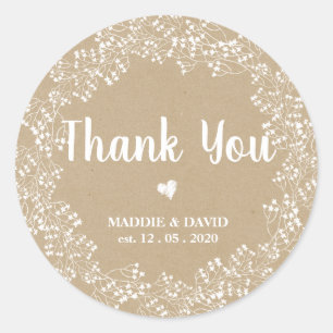 Kraft Babys Breath Wedding Thank You Custom Classic Round Sticker