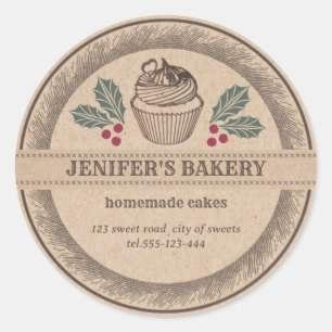 Kraft bakery Homemade holiday holly Classic Round Sticker