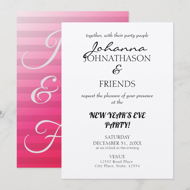 Kraft Beach Pink Monogram Funny NYE Invitation (Front/Back)