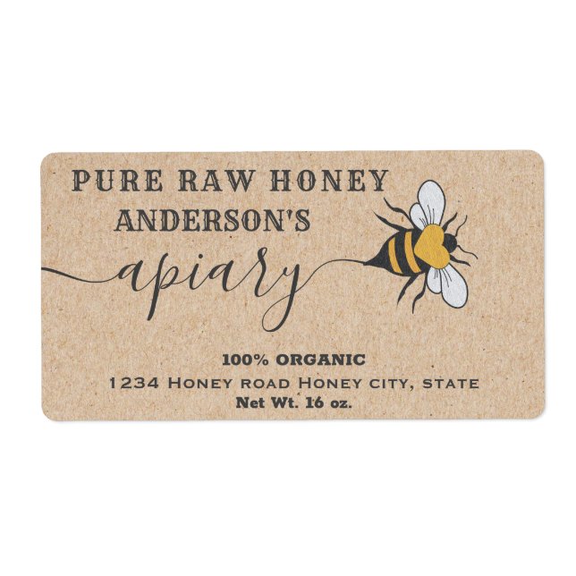 Kraft Bee logo script apiary honey jar label (Front)