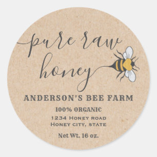 Kraft Bee logo script pure raw honey jar label