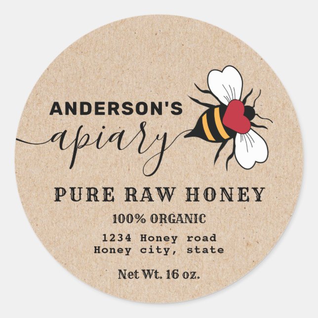 Kraft Bee  script apiary honey jar label (Front)