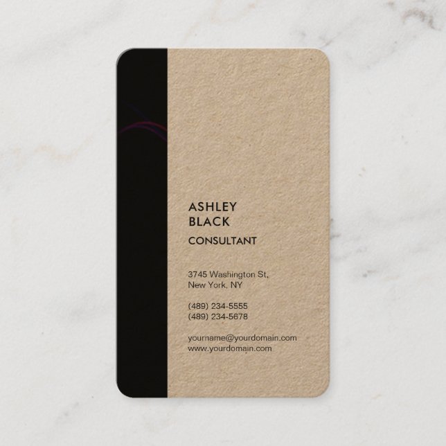 Kraft Black Stripe Minimalist Modern Style Simple Business Card (Front)