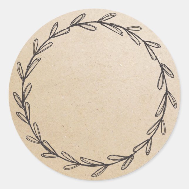 Kraft Blank Hand Drawn Wreath Jar Classic Round Sticker (Front)