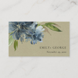 KRAFT BLUE GREEN GOLD FLORAL WEDDING WEBSITE BUSINESS CARD