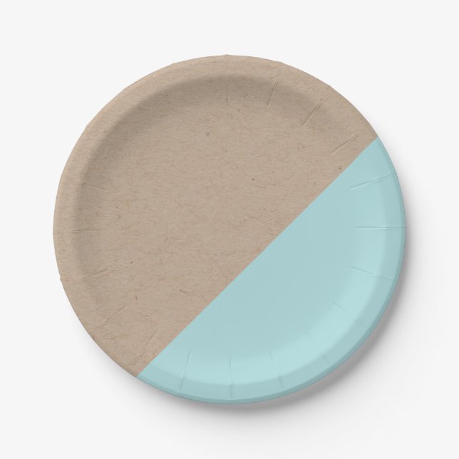 Kraft & Blue pastel dipped disposable paper plate (Front)
