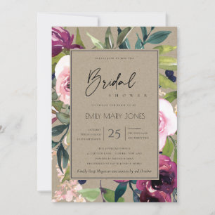 KRAFT BLUSH BURGUNDY FLORAL BUNCH BRIDAL SHOWER INVITATION