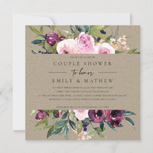 KRAFT BLUSH BURGUNDY FLORAL BUNCH COUPLE SHOWER INVITATION