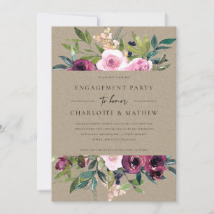 KRAFT BLUSH BURGUNDY FLORAL BUNCH ENGAGEMENT PARTY INVITATION