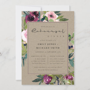 KRAFT BLUSH BURGUNDY FLORAL BUNCH REHEARSAL DINNER INVITATION
