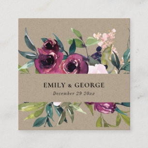 KRAFT BLUSH BURGUNDY FLORAL BUNCH WEDDING WEBSITE SQUARE BUSINESS CARD