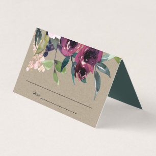 KRAFT BLUSH BURGUNDY FLORAL WEDDING PLACE CARDS
