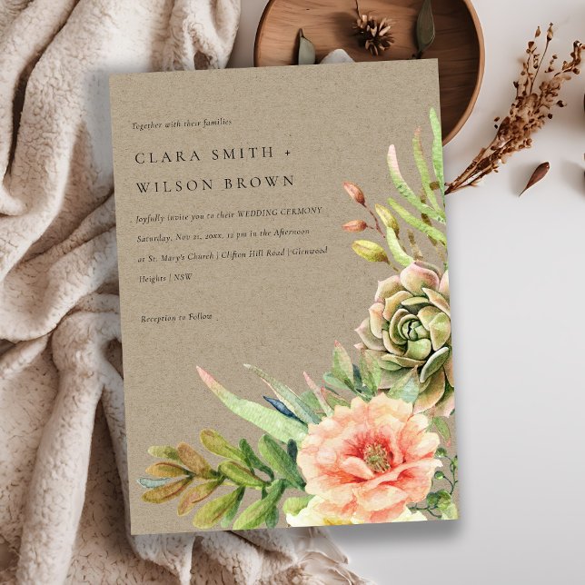 KRAFT BLUSH DESERT SUCCULENT CACTI FOLIAGE WEDDING INVITATION (Creator Uploaded)