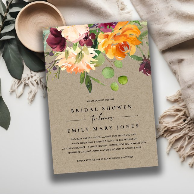 KRAFT BLUSH YELLOW ORANGE FLORAL BRIDAL SHOWER INVITATION (Creator Uploaded)