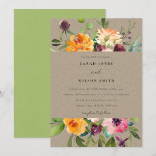 KRAFT BLUSH YELLOW ORANGE FLORAL BUNCH WEDDING INVITATION