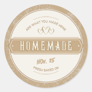 Kraft Bordered Homemade With Love Fresh Baked Classic Round Sticker